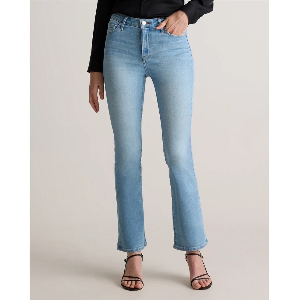 Quince Bella Stretch Kick Flare Jeans Frosted Blue Size 28